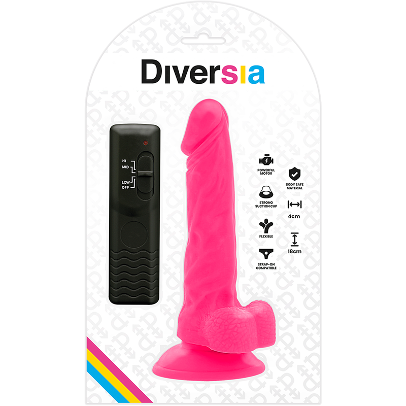 DIVERSIA - FLEXIBLE VIBRATING DILDO PINK 18 CM -O- 4 CM