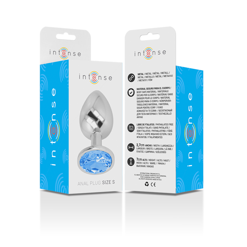 INTENSE - ALUMINUM METAL ANAL PLUG WITH BLUE CRYSTAL SIZE S