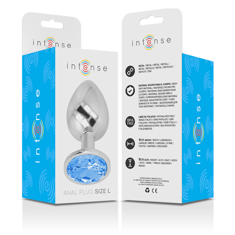 INTENSE - ALUMINUM METAL ANAL PLUG WITH BLUE CRYSTAL SIZE L