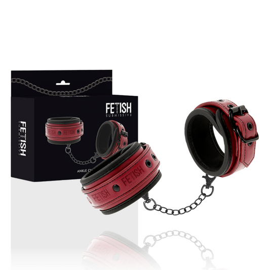 FETISH SUBMISSIVE DARK ROOM - VEGAN LEATHER ANKLE HANDCUFFS WITH NEOPRENE LINING