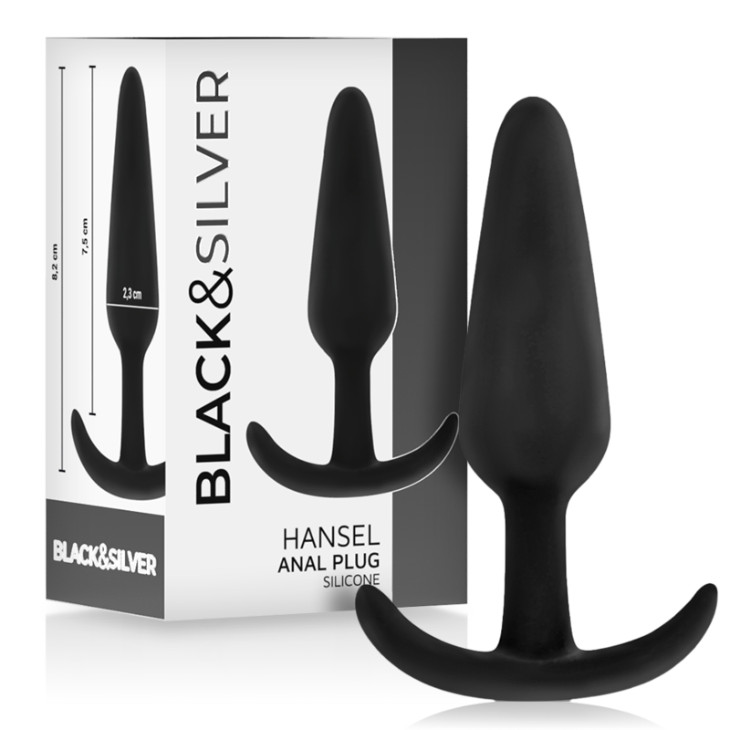 BLACK&SILVER - HANSEL SILICONE ANAL PLUG WITH SMALL HANDLE