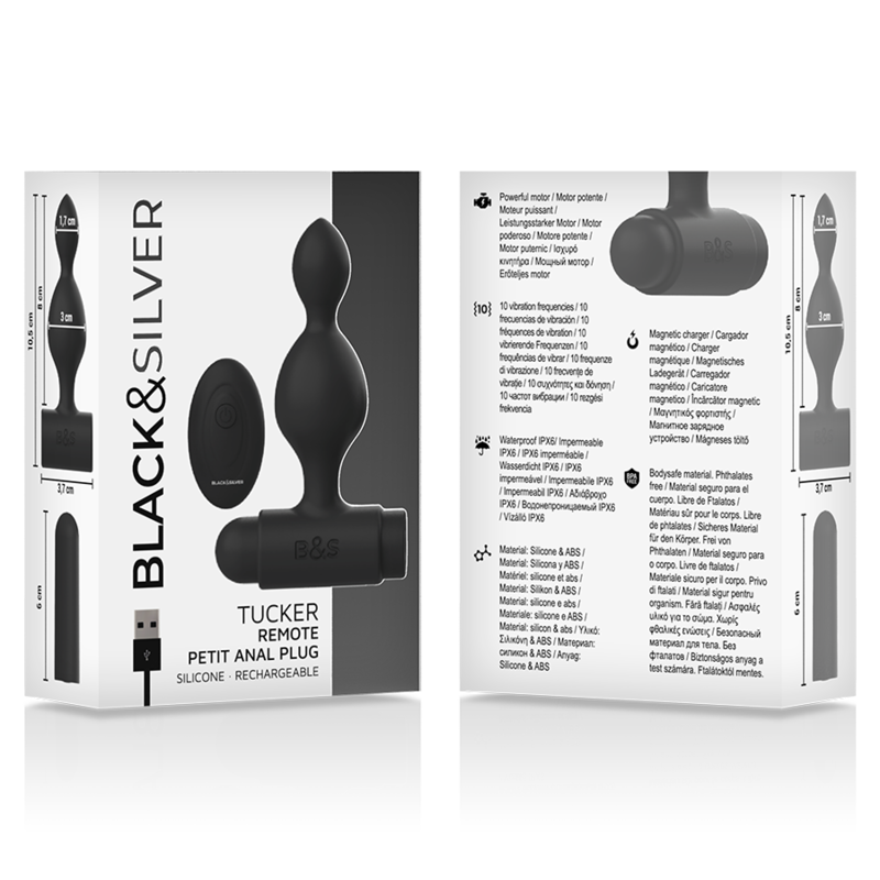 BLACK&SILVER - TUCKER SMALL SILICONE ANAL PLUG REMOTE CONTROL