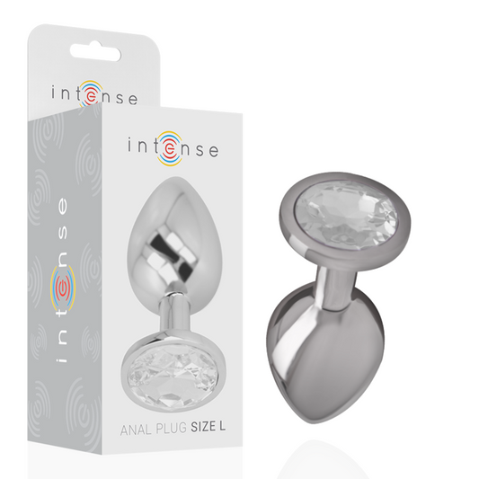 INTENSE - ALUMINUM METAL ANAL PLUG WITH SILVER CRYSTAL SIZE L