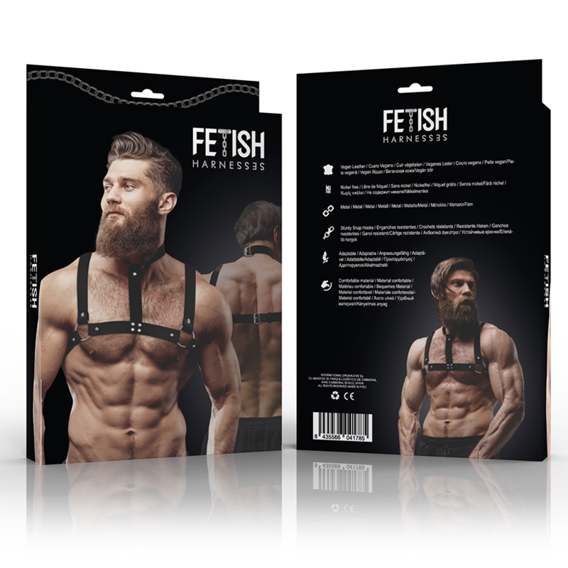 FETISH SUBMISSIVE ATTITUDE - ADJUSTABLE ECO-LEATHER CHEST HARNESS WITH NECKLACE FOR MEN