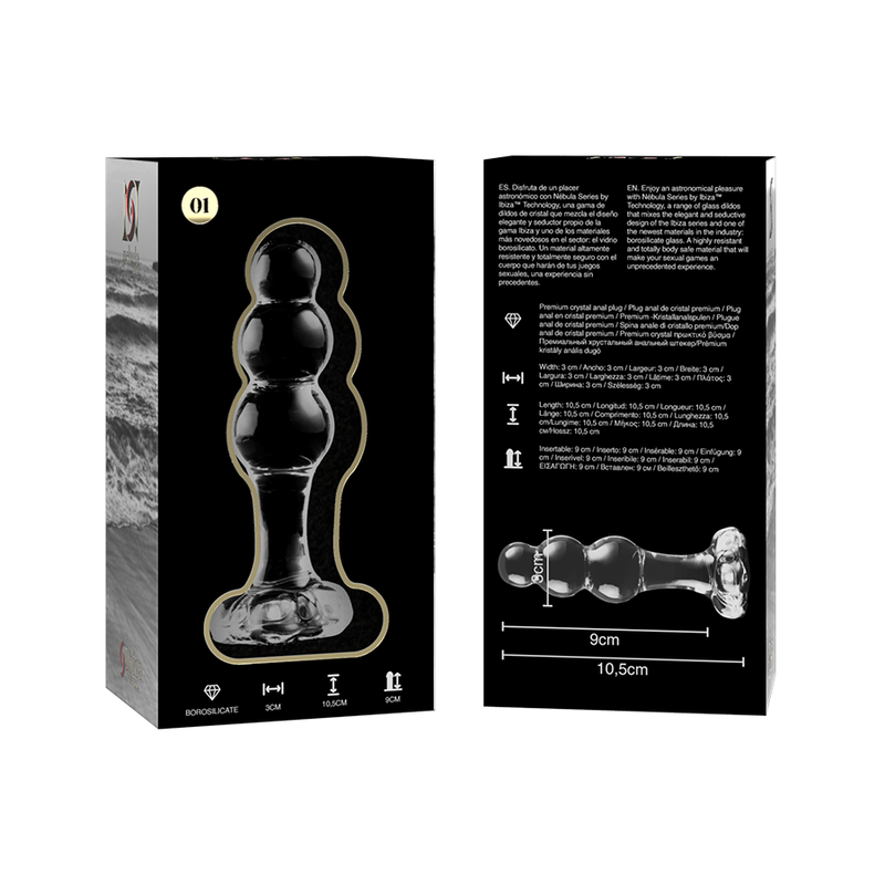 NEBULA SERIES BY IBIZA - MODEL 1 ANAL PLUG BOROSILICATE GLASS CLEAR 10.5 CM -O- 3 CM