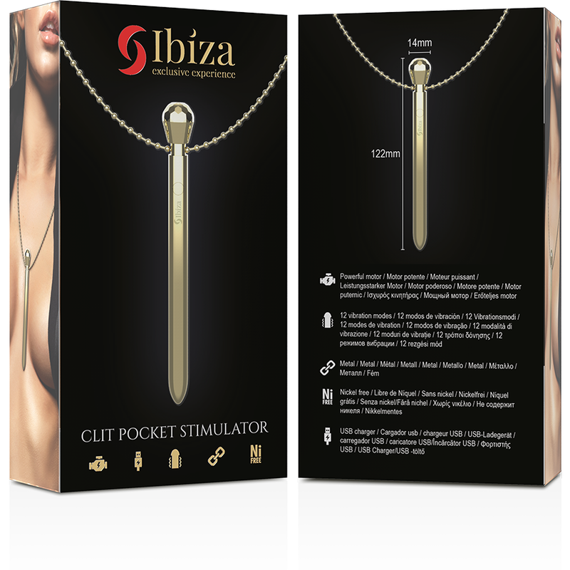 IBIZA - CLIT POCKET STIMULATOR NECKLACE USB CHARGER 12 VIBRATION MODES GOLDEN 12,2 X 1,5