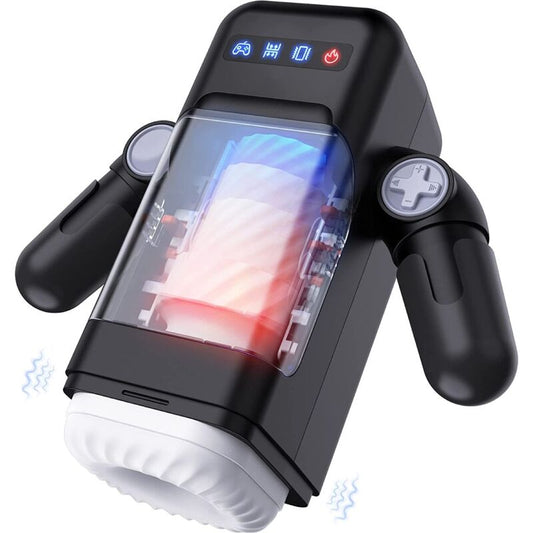 GAME CUP - THRUSTING VIBRATION MASTURBATOR WITH HEATING FUNCTION AND MOBILE SUPPORT - BLACK