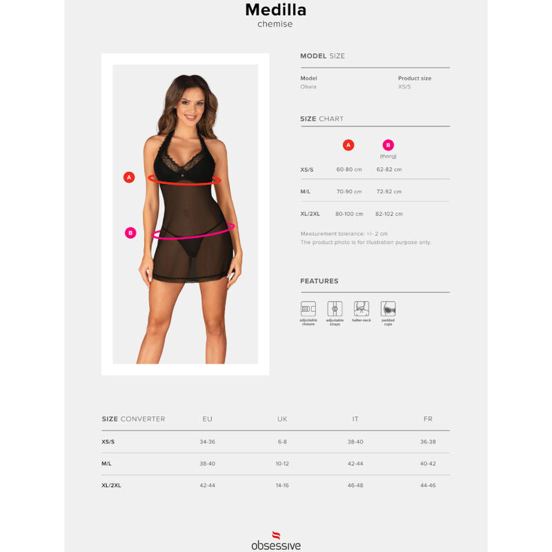 OBSESSIVE - MEDILLA CHEMISE & THONG XS/S