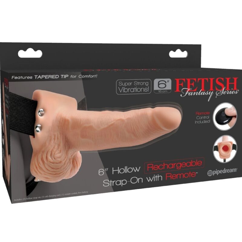 FETISH FANTASY SERIES - ADJUSTABLE HARNESS REMOTE CONTROL REALISTIC PENIS WITH RECHARGEABLE TESTICLES AND VIBRATOR 15 CM