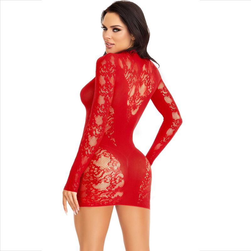 LEG AVENUE - MINI DRESS WITH LACE LONG SLEEVE RED