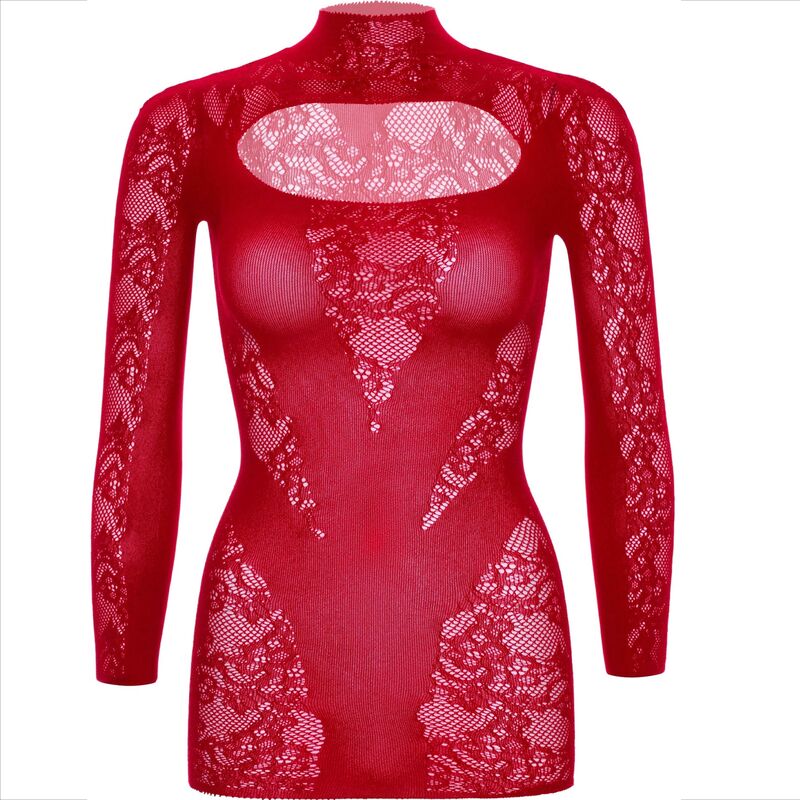 LEG AVENUE - MINI DRESS WITH LACE LONG SLEEVE RED