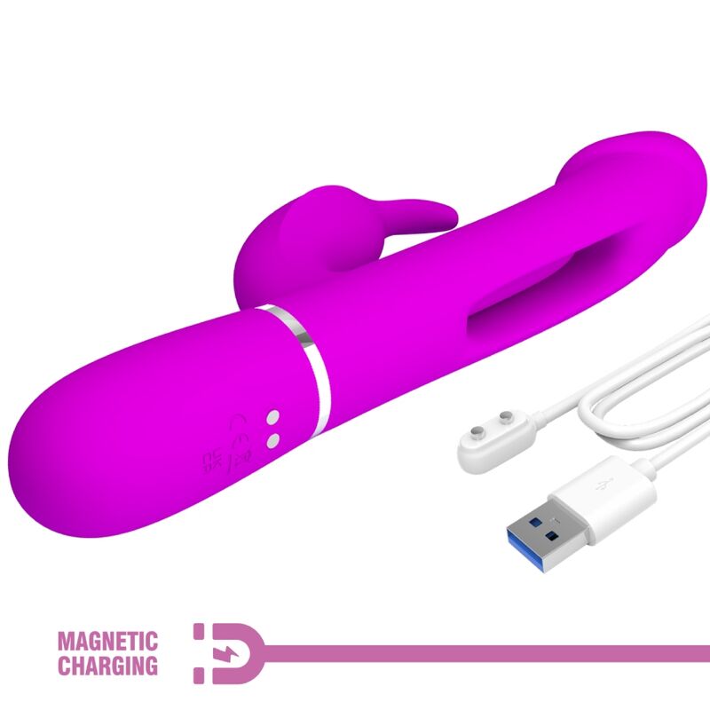 PRETTY LOVE - KAMPAS RABBIT 3 IN 1 MULTIFUNCTION VIBRATOR WITH TONGUE FUCHSIA