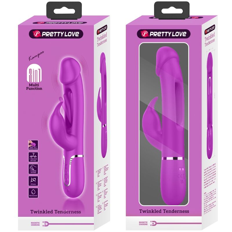 PRETTY LOVE - KAMPAS RABBIT 3 IN 1 MULTIFUNCTION VIBRATOR WITH TONGUE FUCHSIA