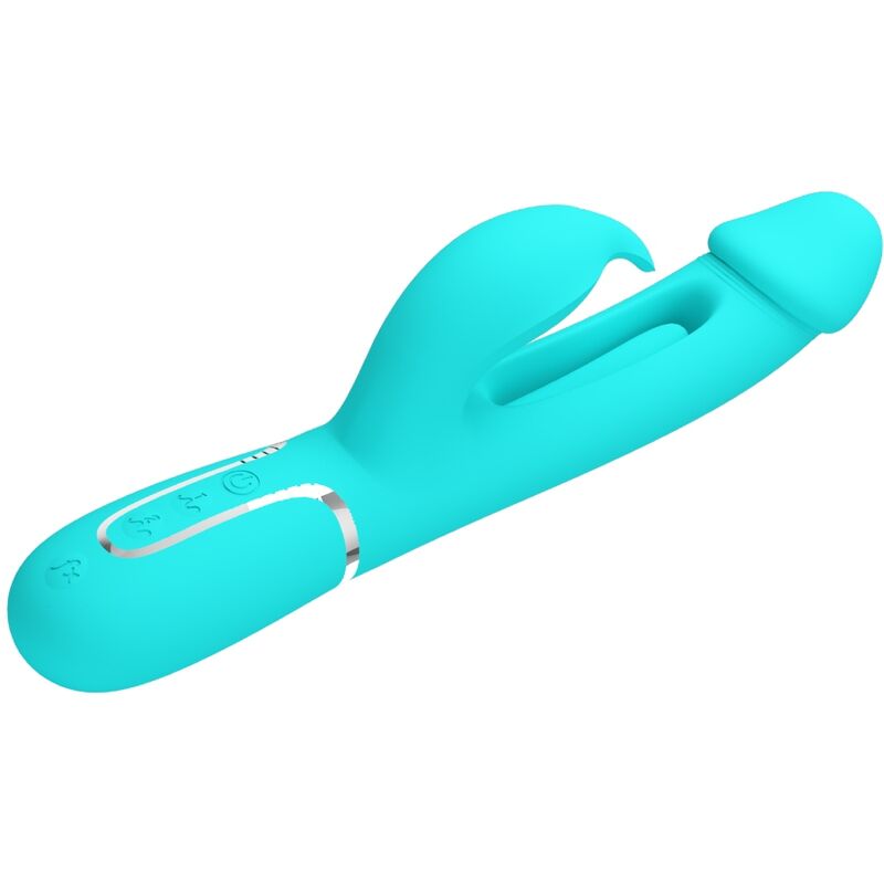 PRETTY LOVE - KAMPAS RABBIT 3 IN 1 MULTIFUNCTION VIBRATOR WITH TONGUE AQUA GREEN