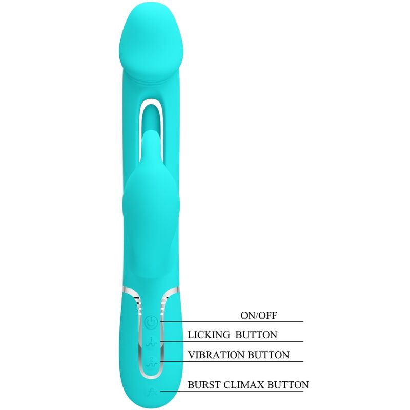 PRETTY LOVE - KAMPAS RABBIT 3 IN 1 MULTIFUNCTION VIBRATOR WITH TONGUE AQUA GREEN