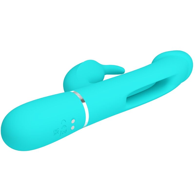 PRETTY LOVE - KAMPAS RABBIT 3 IN 1 MULTIFUNCTION VIBRATOR WITH TONGUE AQUA GREEN