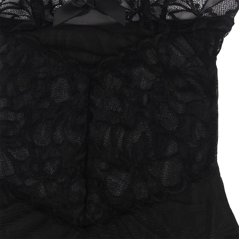 SUBBLIME - BABYDOLL WITH ADJUSTABLE STRAPS AND TRANSPARENT LACE FLORAL PRINT BLACK S/M