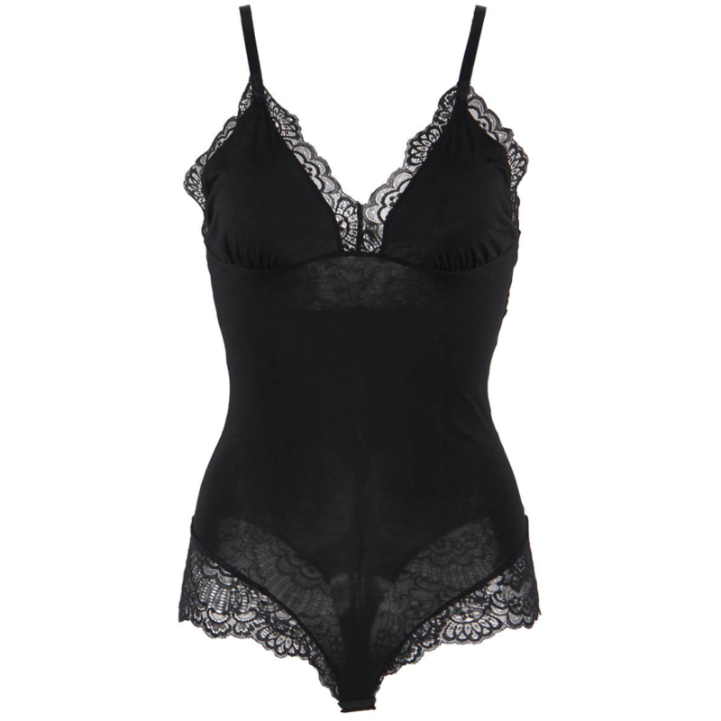 SUBBLIME - BLACK FLORAL LACE DETAIL TEDDY L/XL