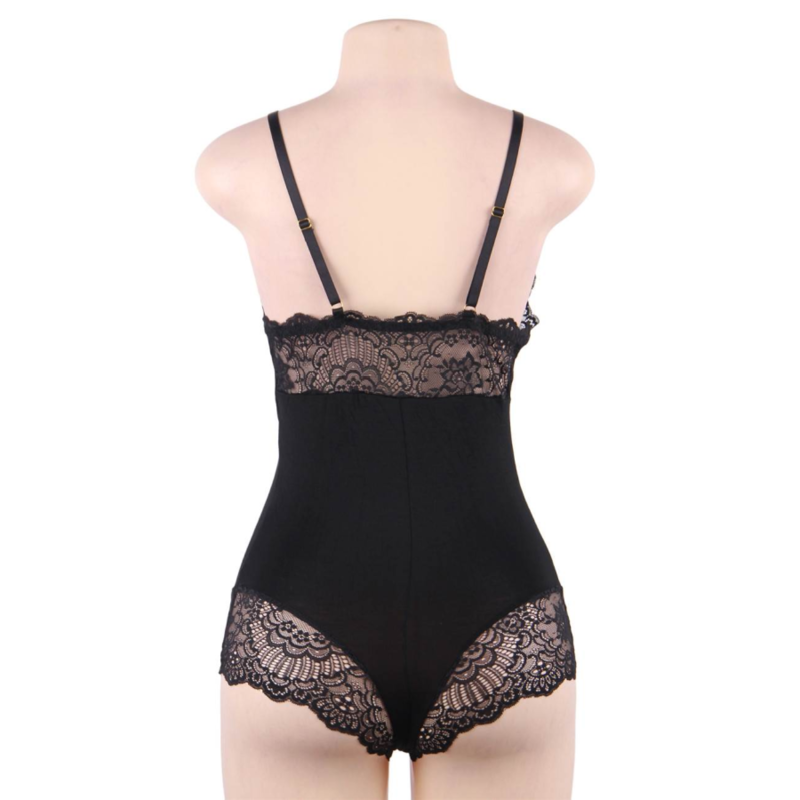 SUBBLIME - BLACK FLORAL LACE DETAIL TEDDY S/M