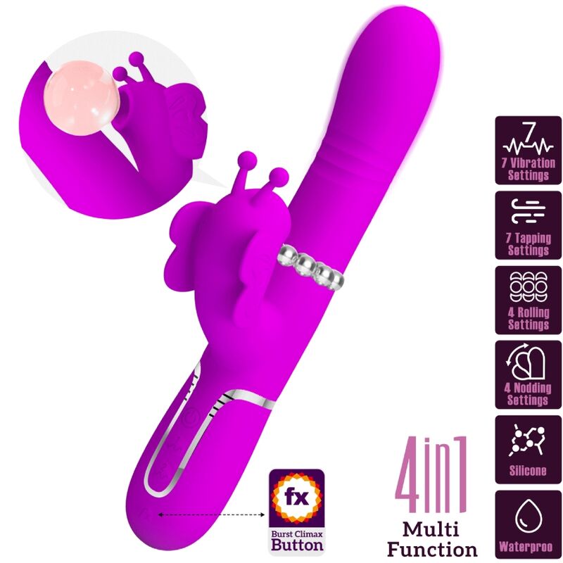 PRETTY LOVE - MULTIFUNCTION RABBIT VIBRATOR 4 IN 1 BUTTERFLY FUCHSIA