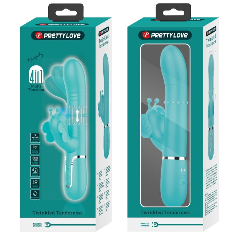 PRETTY LOVE - MULTIFUNCTION RABBIT VIBRATOR 4 IN 1 BUTTERFLY AQUA GREEN