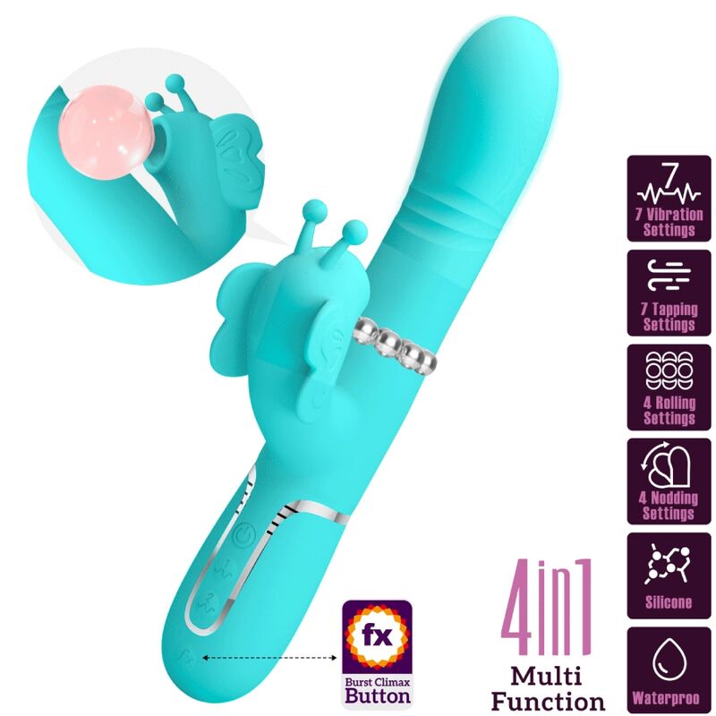 PRETTY LOVE - MULTIFUNCTION RABBIT VIBRATOR 4 IN 1 BUTTERFLY AQUA GREEN