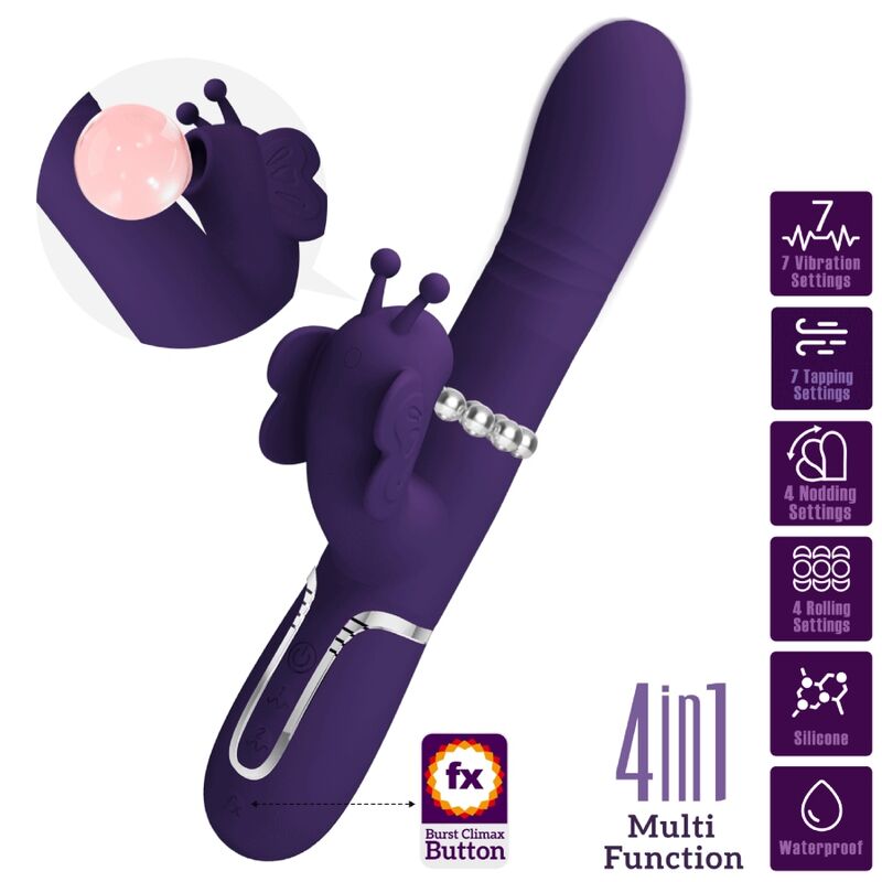 PRETTY LOVE - MULTIFUNCTION RABBIT VIBRATOR 4 IN 1 BUTTERFLY PURPLE