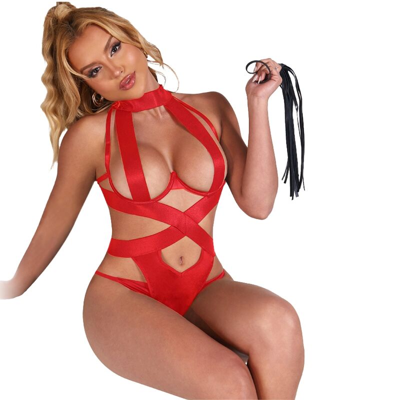 SUBBLIME - SEXY HALTER BODY WITH HARNESS RED S/M