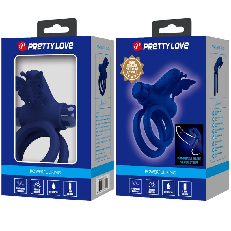 PRETTY LOVE - JAMELE DOUBLE RING WITH VIBRATION & BUTTERFLY STIMULATOR BLUE