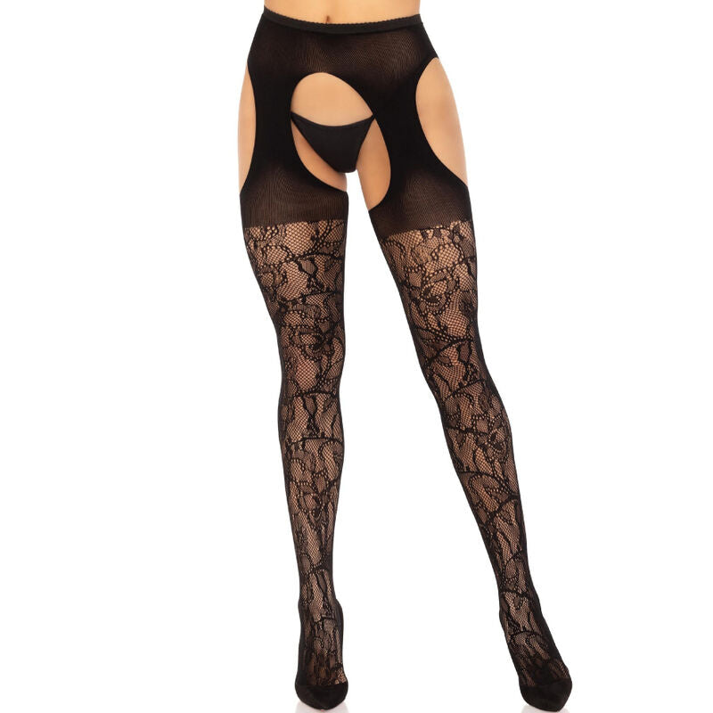 LEG AVENUE - LACE GARTER STOCKINGS BLACK