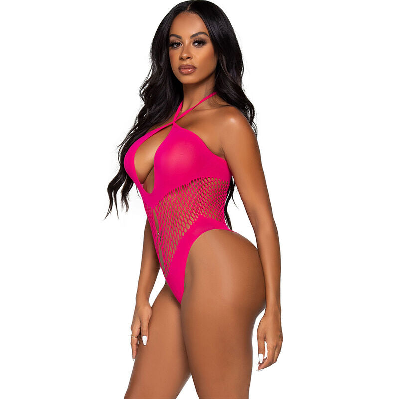 LEG AVENUE - OPEN & CROSSED NECKLINE BODYSUIT ORANGE