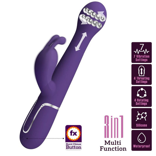 PRETTY LOVE - DEJON RABBIT VIBRATOR 3 IN 1 MULTIFUNCTION PURPLE