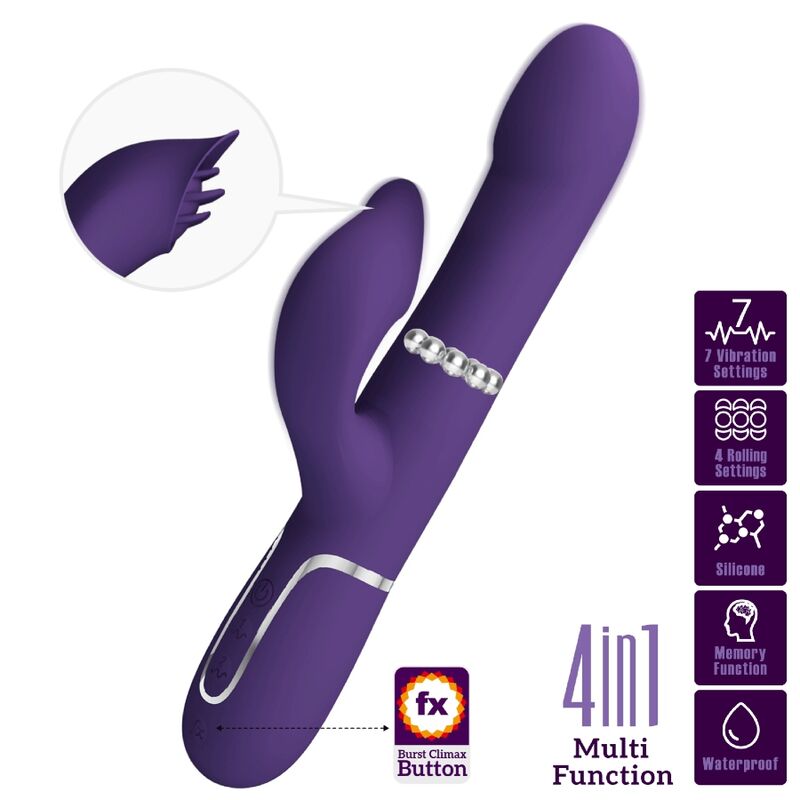 PRETTY LOVE - ZALIN RABBIT VIBRATOR PEARLS 4 IN 1 PURPLE