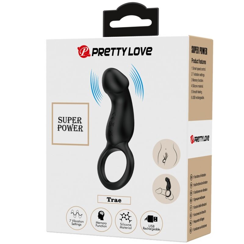 PRETTY LOVE - TRAE VIBRATING BLACK RING WITH STIMULATOR