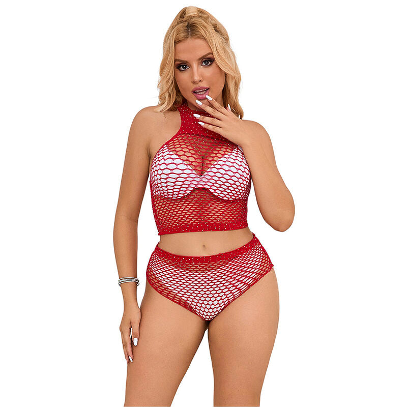 SUBBLIME - 952402 FISHNET SET WITH PINK DIAMONDS ONE SIZE