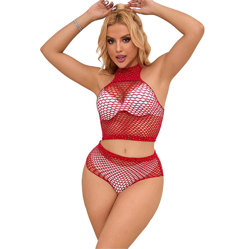 SUBBLIME - 952402 FISHNET SET WITH PINK DIAMONDS ONE SIZE