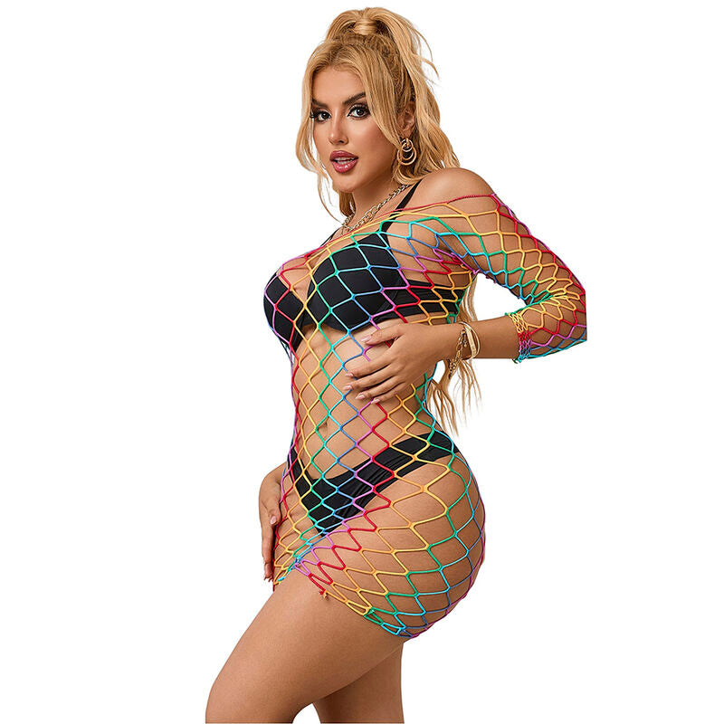 SUBBLIME - 952426 RAINBOW LONG SLEEVE FISHNET DRESS ONE SIZE