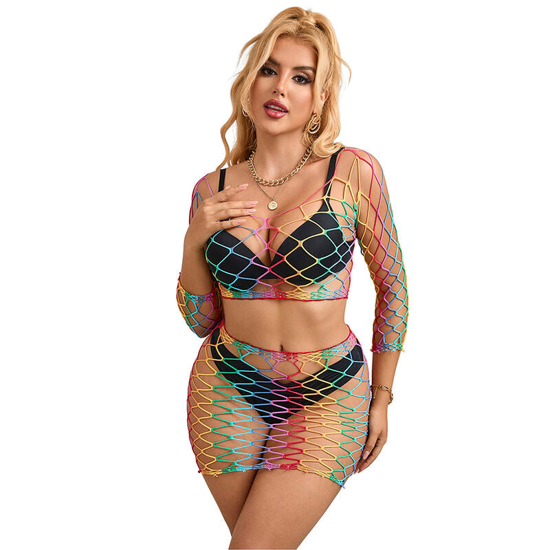 SUBBLIME - 952440 2-PIECE FISHNET SET LONG SLEEVE RAINBOW ONE SIZE