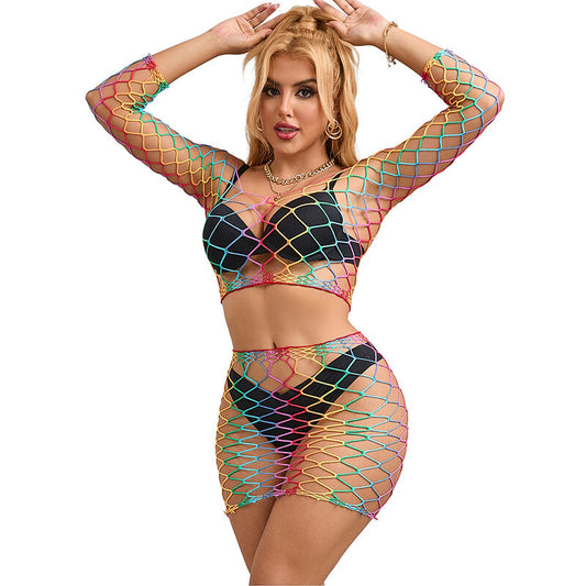 SUBBLIME - 952440 2-PIECE FISHNET SET LONG SLEEVE RAINBOW ONE SIZE