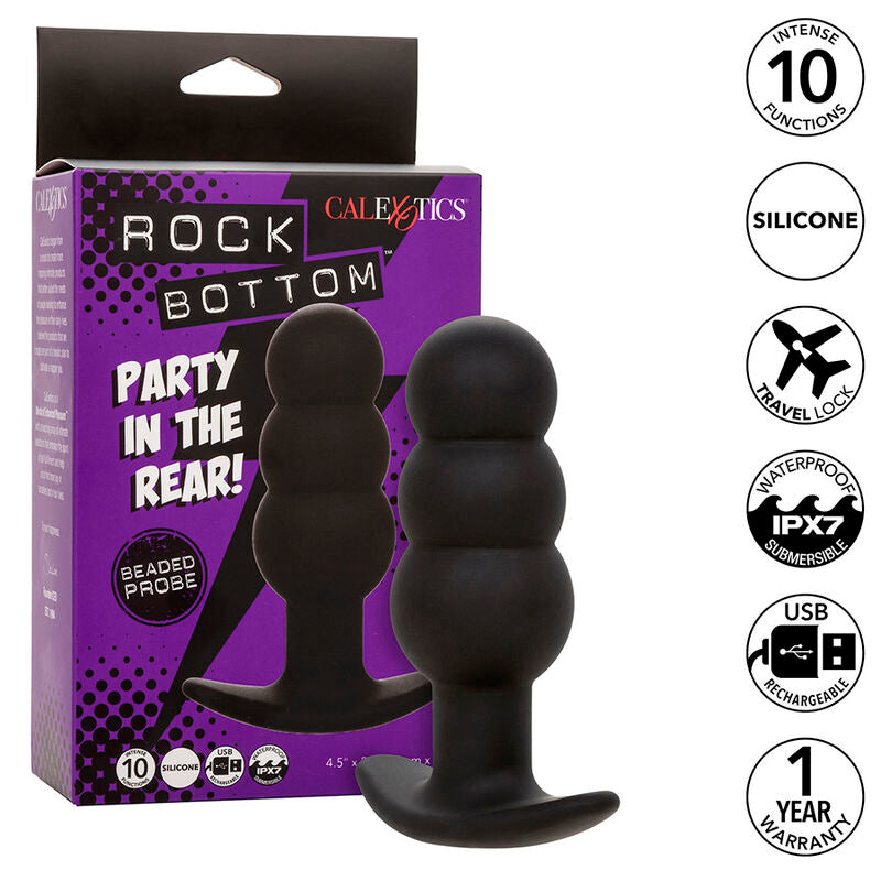 CALEXOTICS - ROCK BOTTOM BEADED ANAL PLUG 10 VIBRATIONS SILICONE BLACK