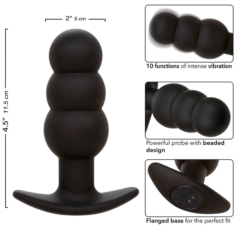 CALEXOTICS - ROCK BOTTOM BEADED ANAL PLUG 10 VIBRATIONS SILICONE BLACK