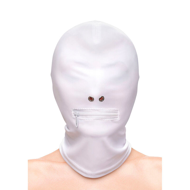 NS NOVELTIES - FETISH & FASHION CLOSED ZIPPERED MOUTH HOOD NYLON WHITE