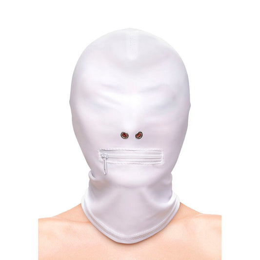 NS NOVELTIES - FETISH & FASHION CLOSED ZIPPERED MOUTH HOOD NYLON WHITE