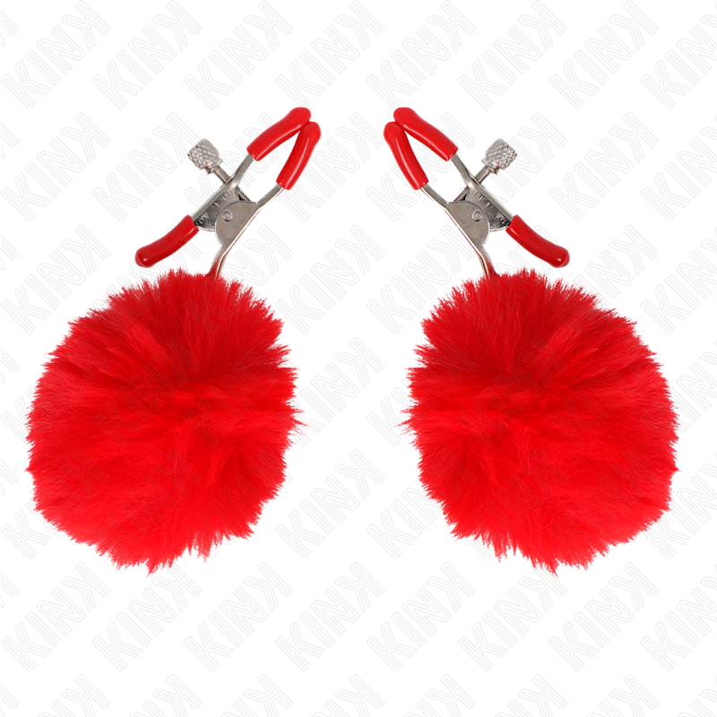 KINK - FAUX FUR BALL NIPPLE CLAMP RED 6 CM