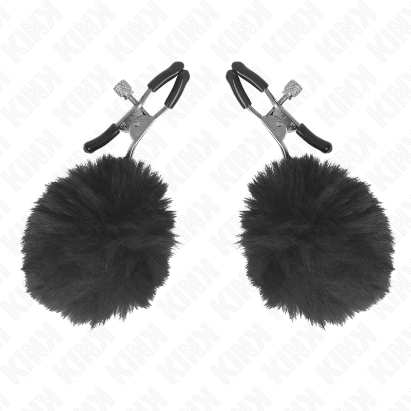 KINK - FAUX FUR BALL NIPPLE CLAMP BLACK 6 CM