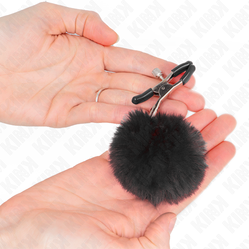 KINK - FAUX FUR BALL NIPPLE CLAMP BLACK 6 CM