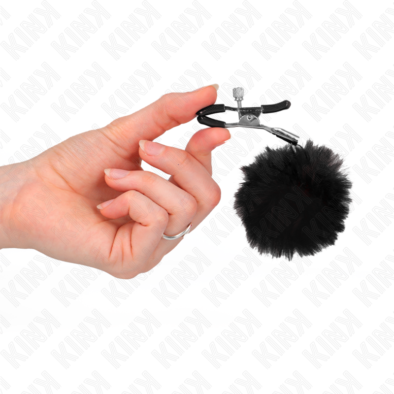 KINK - FAUX FUR BALL NIPPLE CLAMP BLACK 6 CM