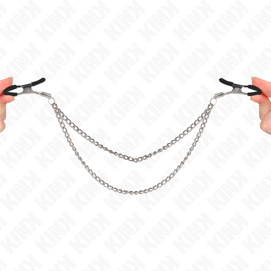 KINK - NIPPLE CLAMPS WITH 2 THICK CHAINS SILVER 20/23 CM