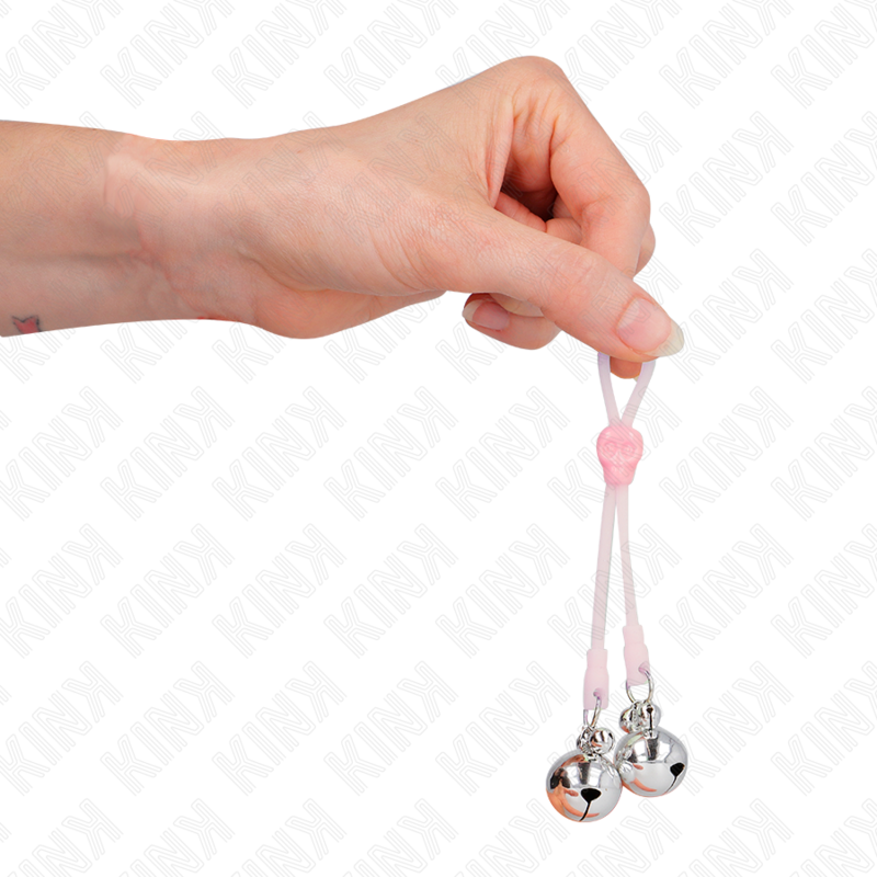 KINK - LUMINOUS SKULL NIPPLE CLAMPS WITH RING BELLS ADJUSTABLE PINK / SILVER