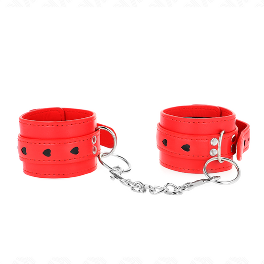 KINK - RED WRIST RESTRAINTS WITH BLACK HEART INLAY ADJUSTABLE 21-28 CM X 5.5 CM